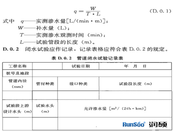 PE排污管閉水試驗計算公式及記錄表